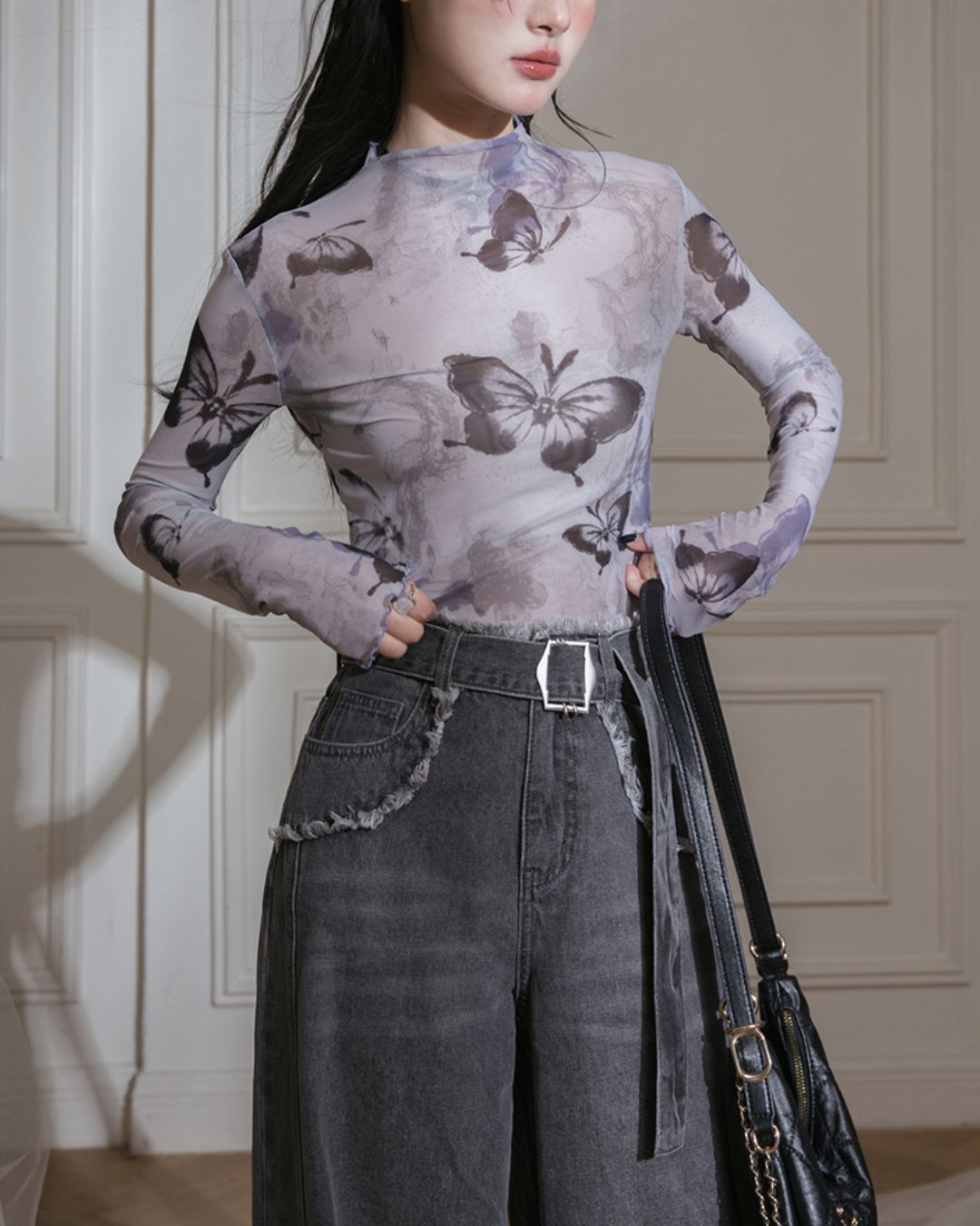 Butterfly Sheer Top & Vest & Pleated Skirt　TP024