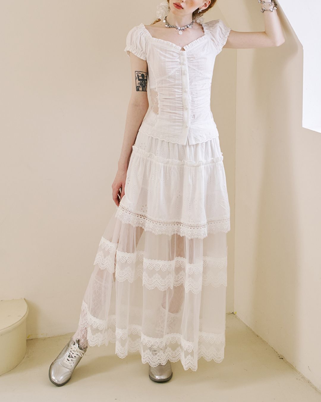 Sheer Lace Long Skirt　BT028