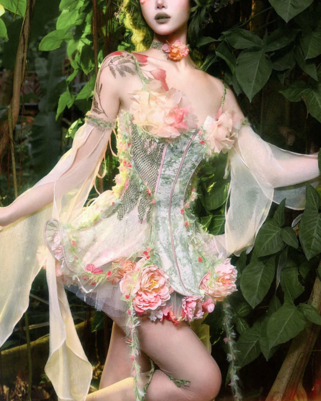 Petal Design Corset And Organza Mini Dress　DR031