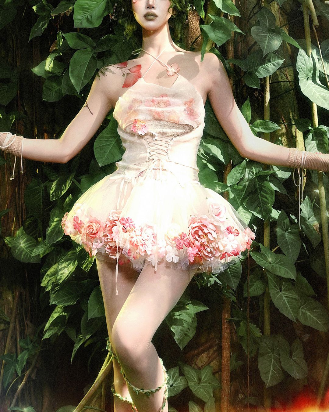 Flower Chiffon Cross Strap Top　TP035