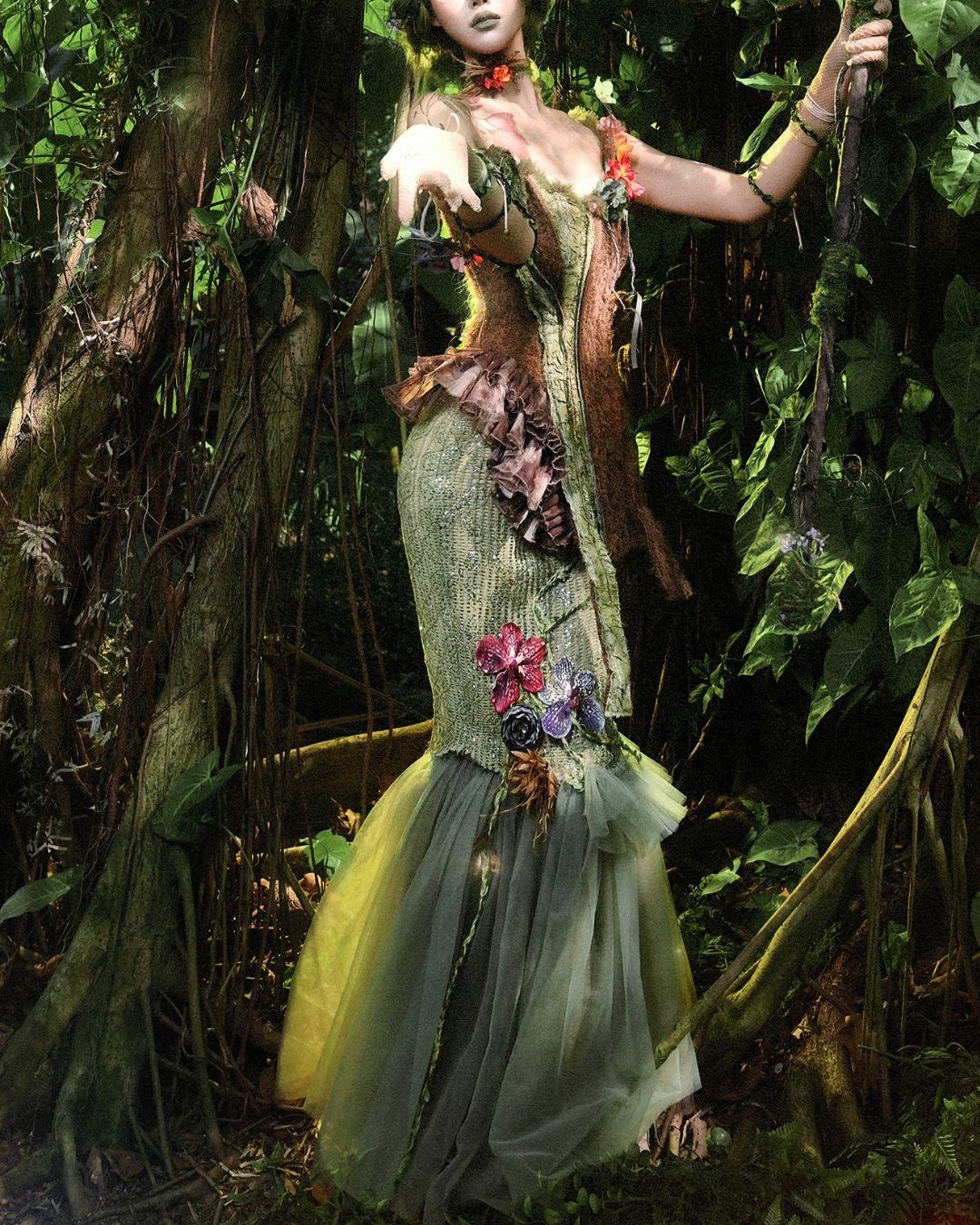 Flower Decoration Chiffon Mermaid Skirt　BT025