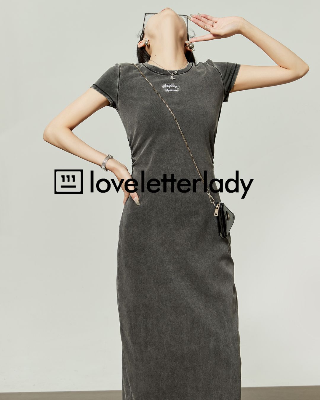 Washed Color Tight Waist Long Dress　DR048