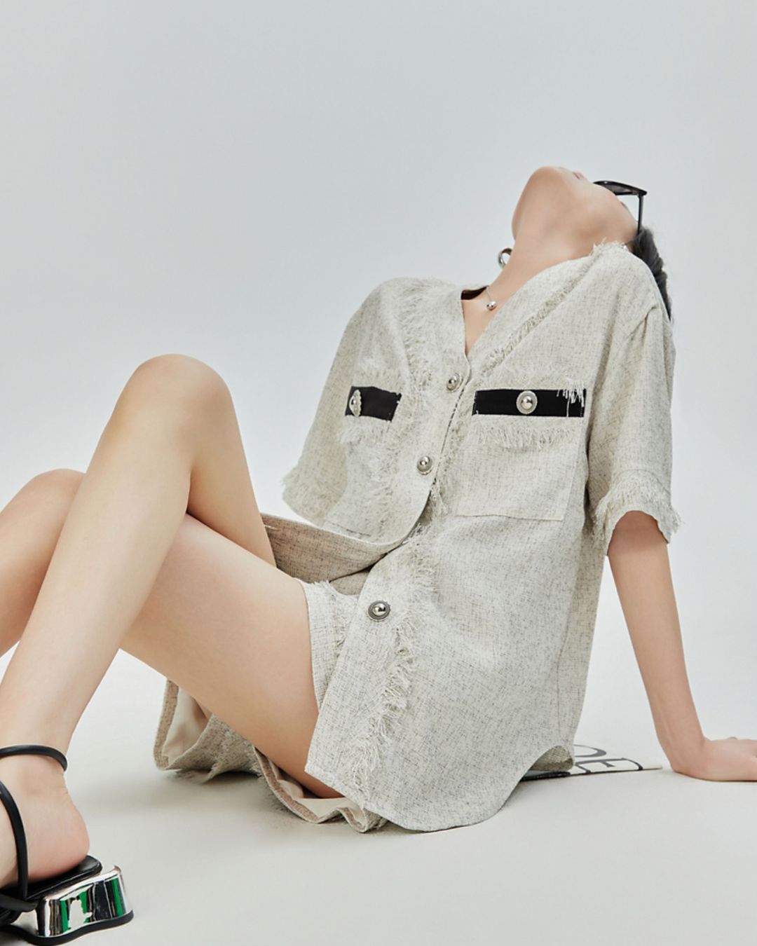 Fringe V-neck Set-up Shirt　TP052