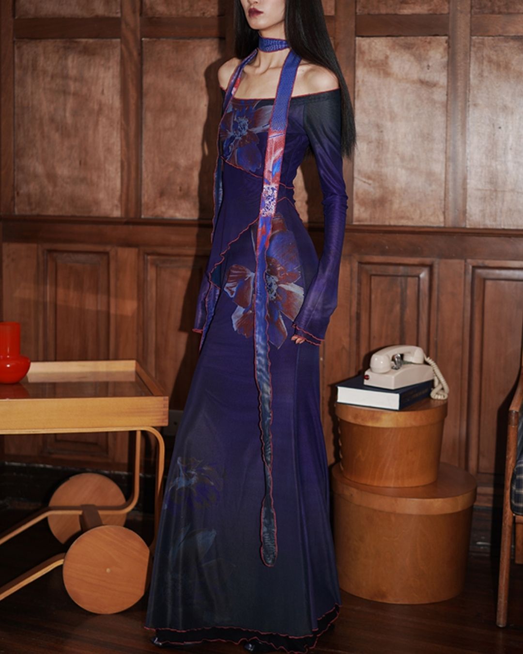 Flower Printed 2-way Long Dress　DR016