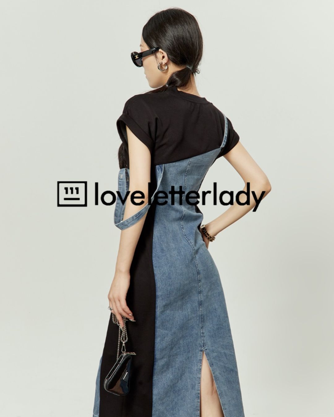 Denim Switching French Sleeve Dress　DR045