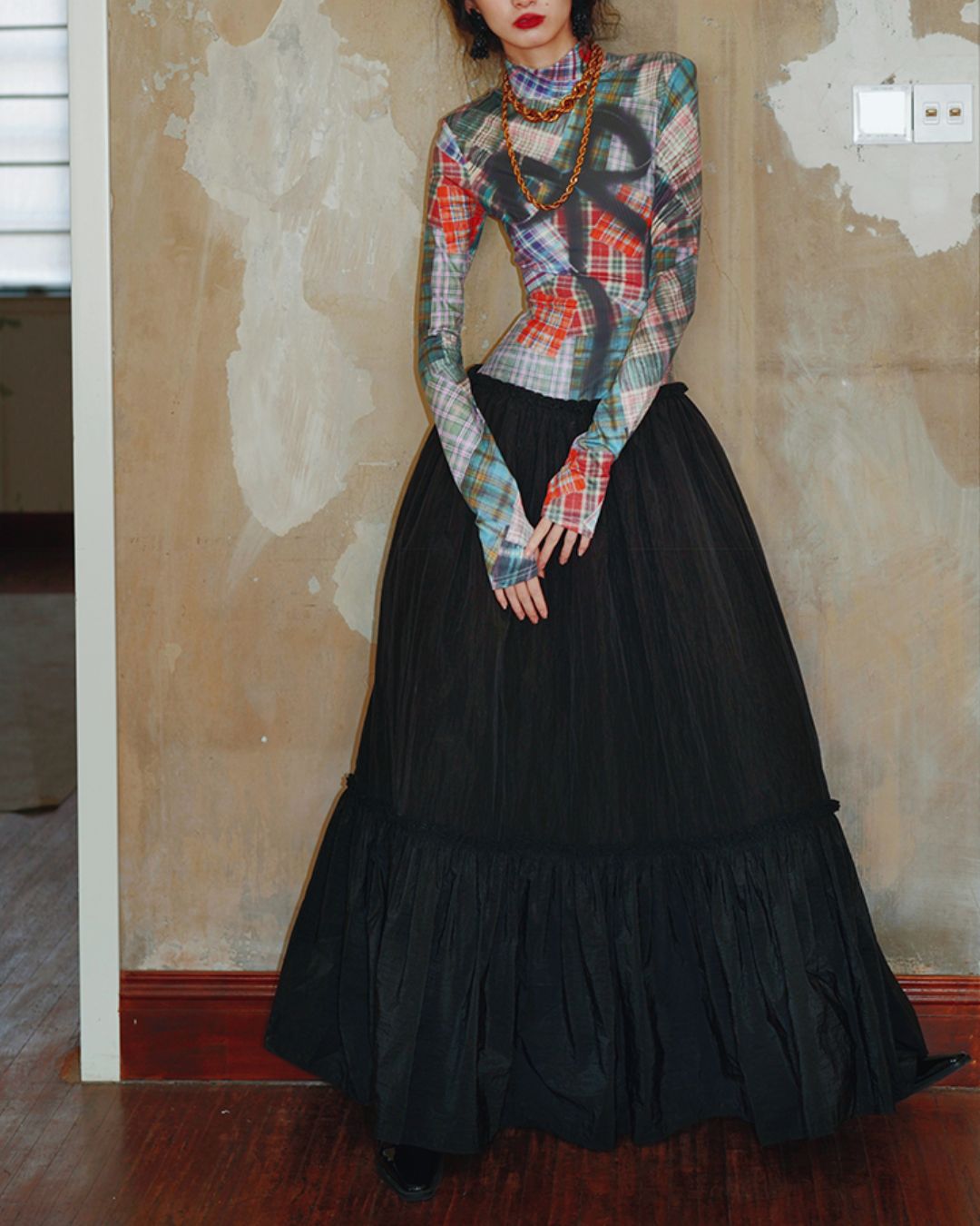 Printed Tiered Long Dress　DR019
