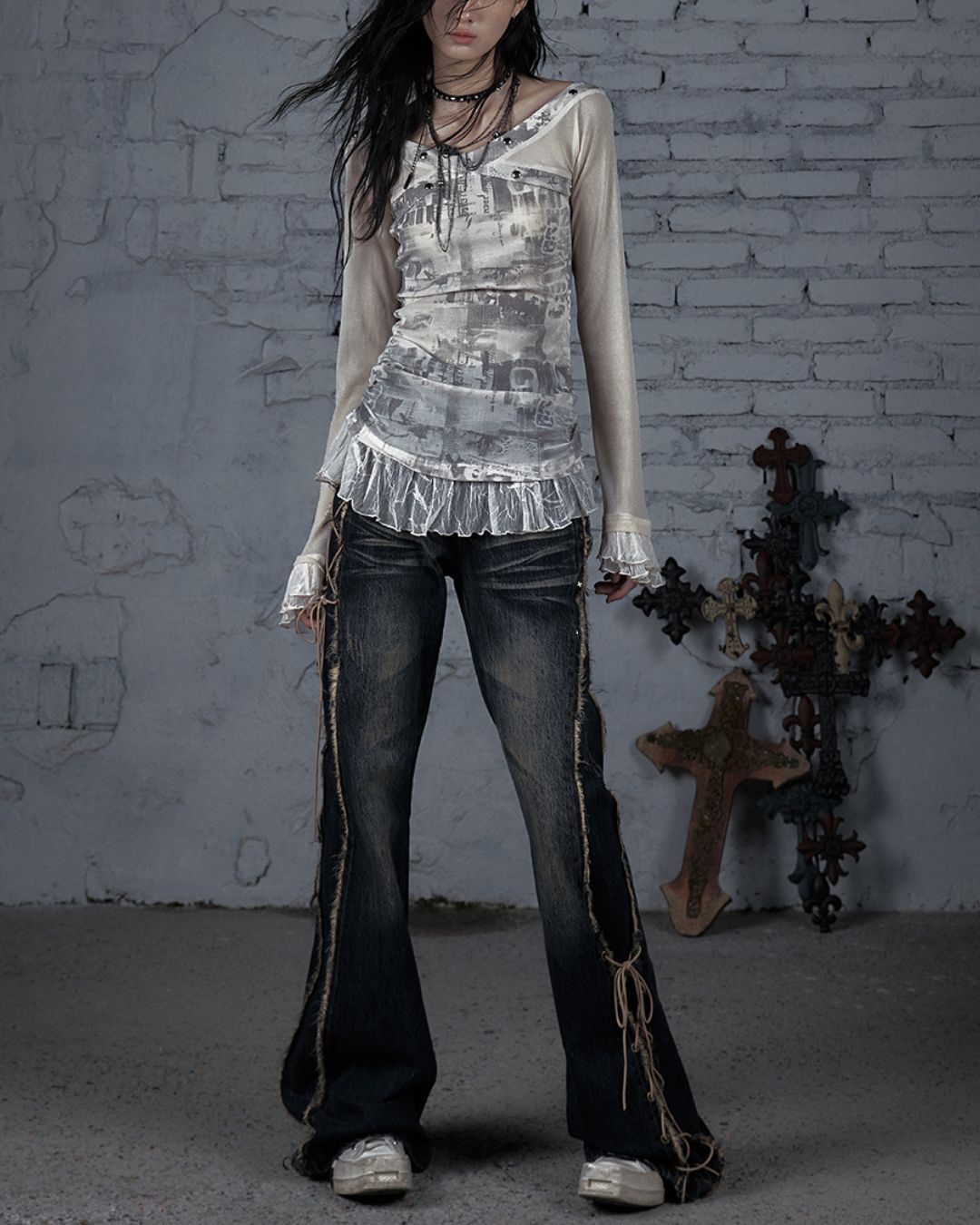 Cross Stitch Sheer Switching Top　TP044