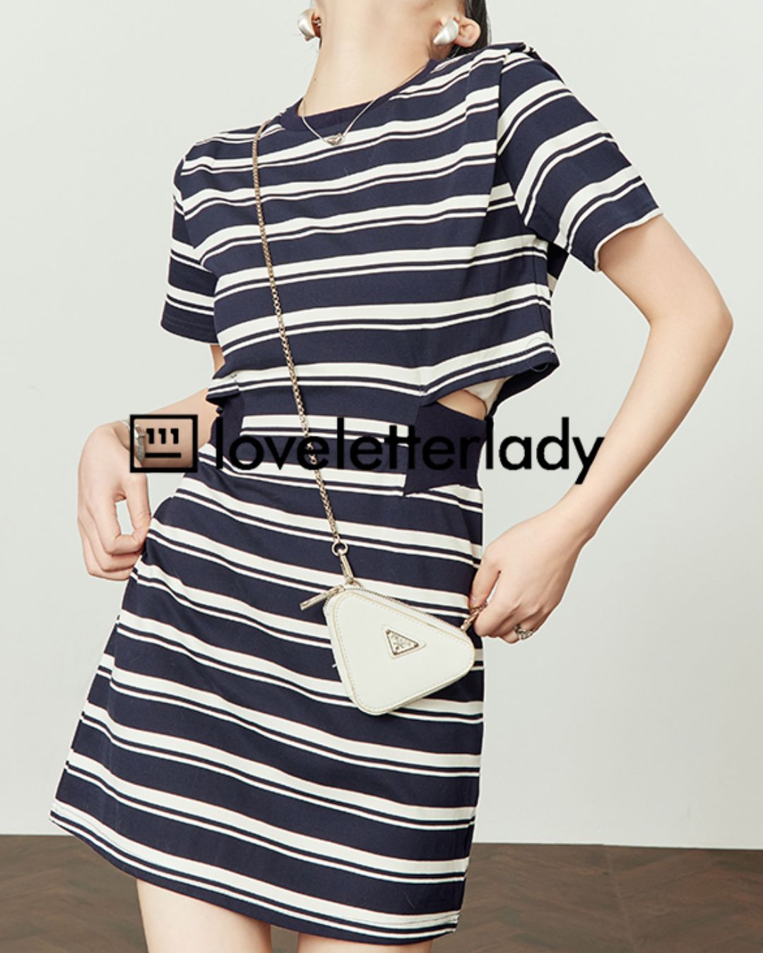 Side Open Waist Border T-shirt Dress　DR050