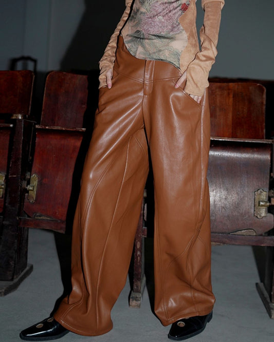 Wide Straight Leather Pants　BT020