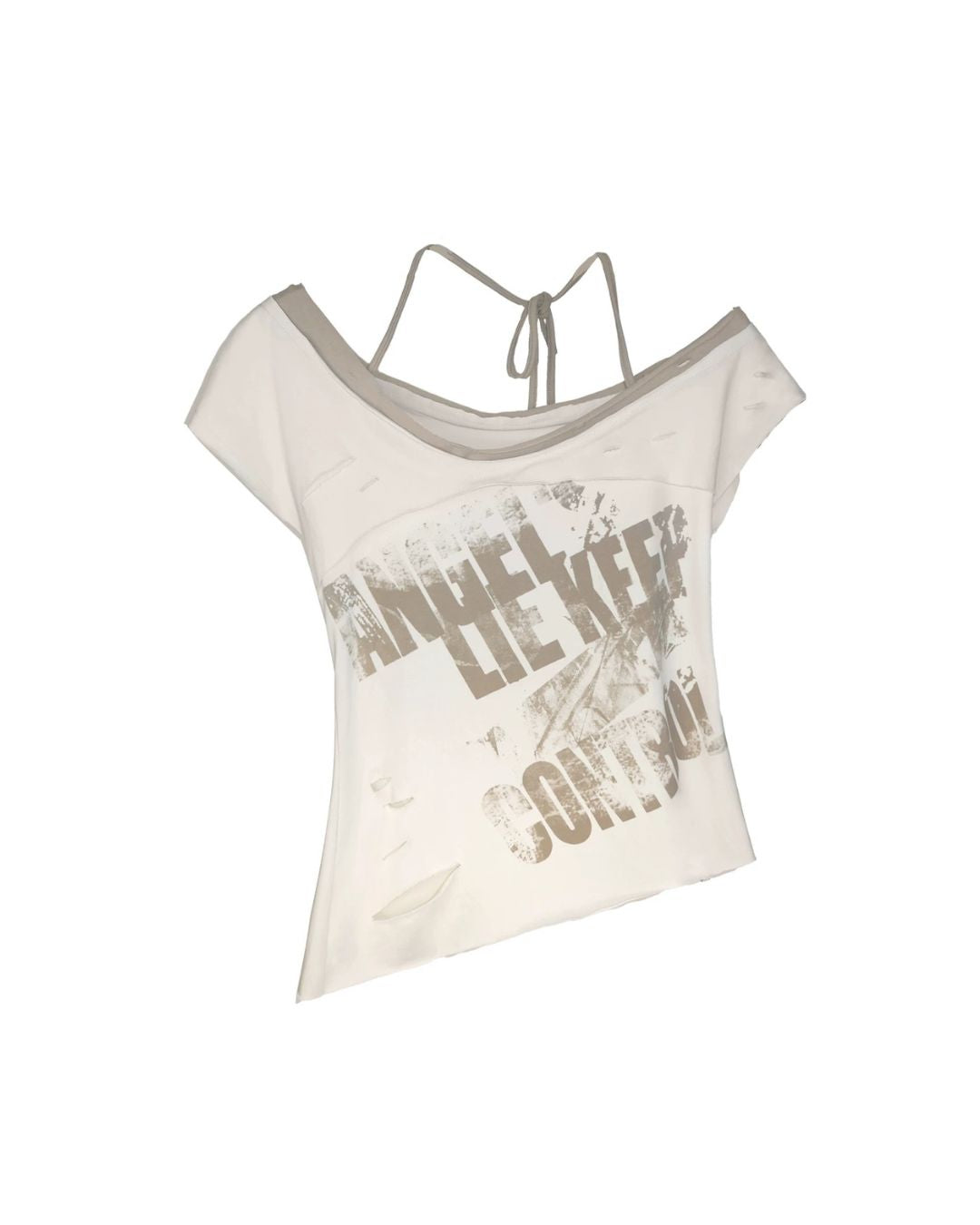 One-shoulder Raw Edge Graffiti Top　TP050