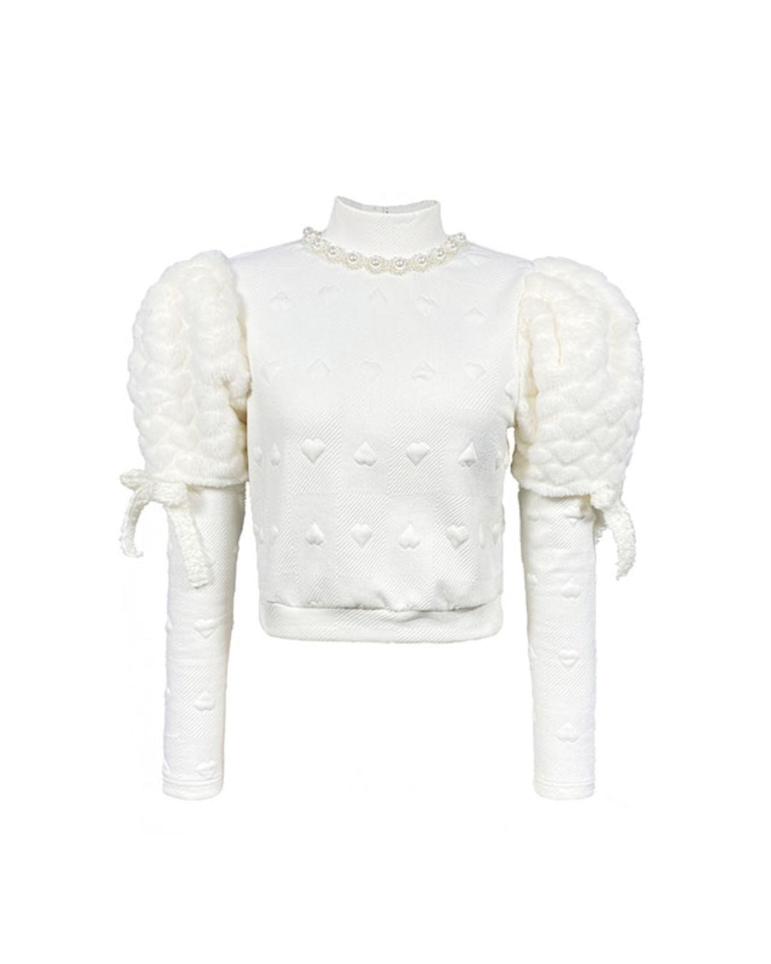 Fur Sleeves Bow Pearl Decoration Knit　TP009