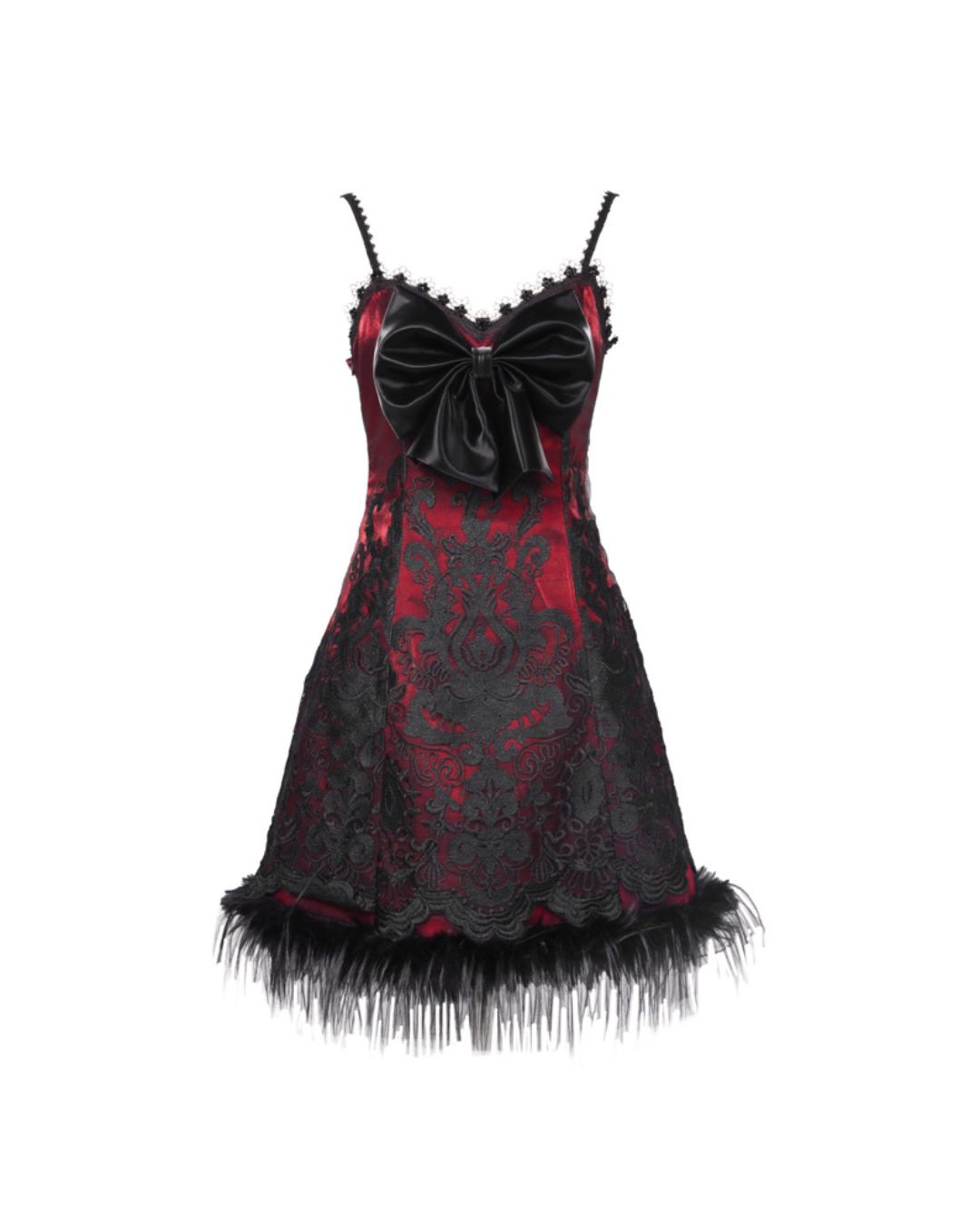 Black Lace Leather Ribbon Dress　DR034