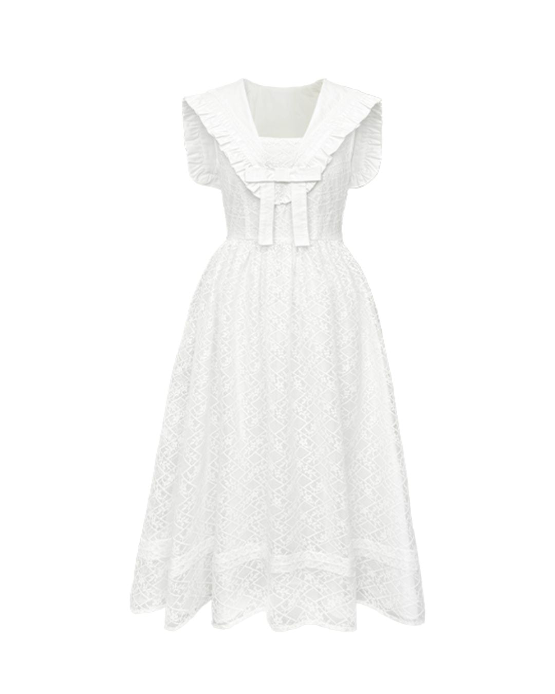 White Lace Sailor Collar Dress　DR023