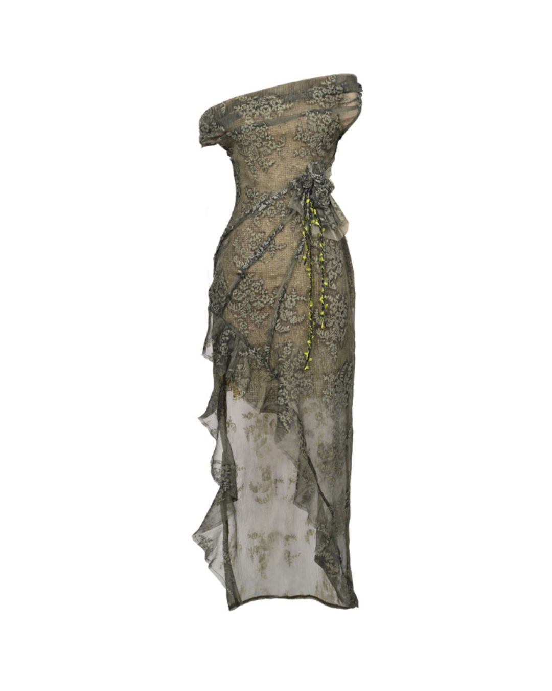 Off-the-shoulder Sheer Asymmetrical Dress　DR033