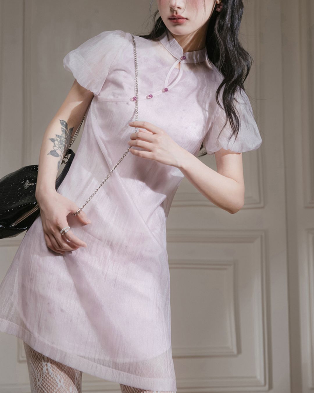 Puff Sleeve Layered Chinese Dress　DR039