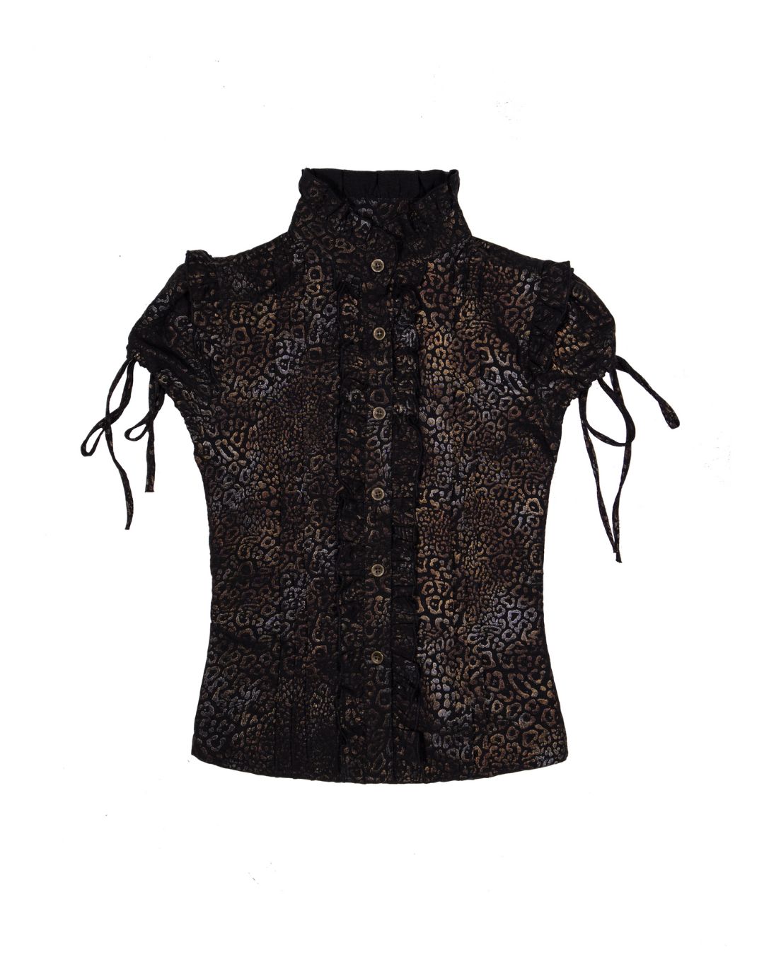 Stand Collar Leopard Print Frill Shirt　TP051