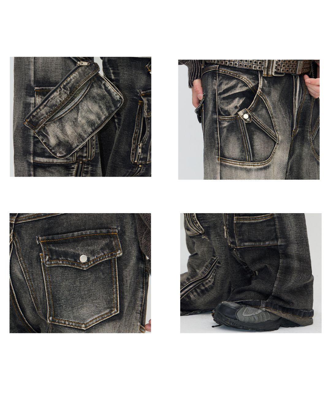 Zipper And Detachable Pocket Denim Pants　BT010