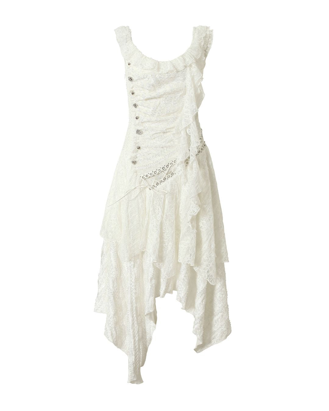 Sleeveless White Lace Asymmetrical Dress　DR038