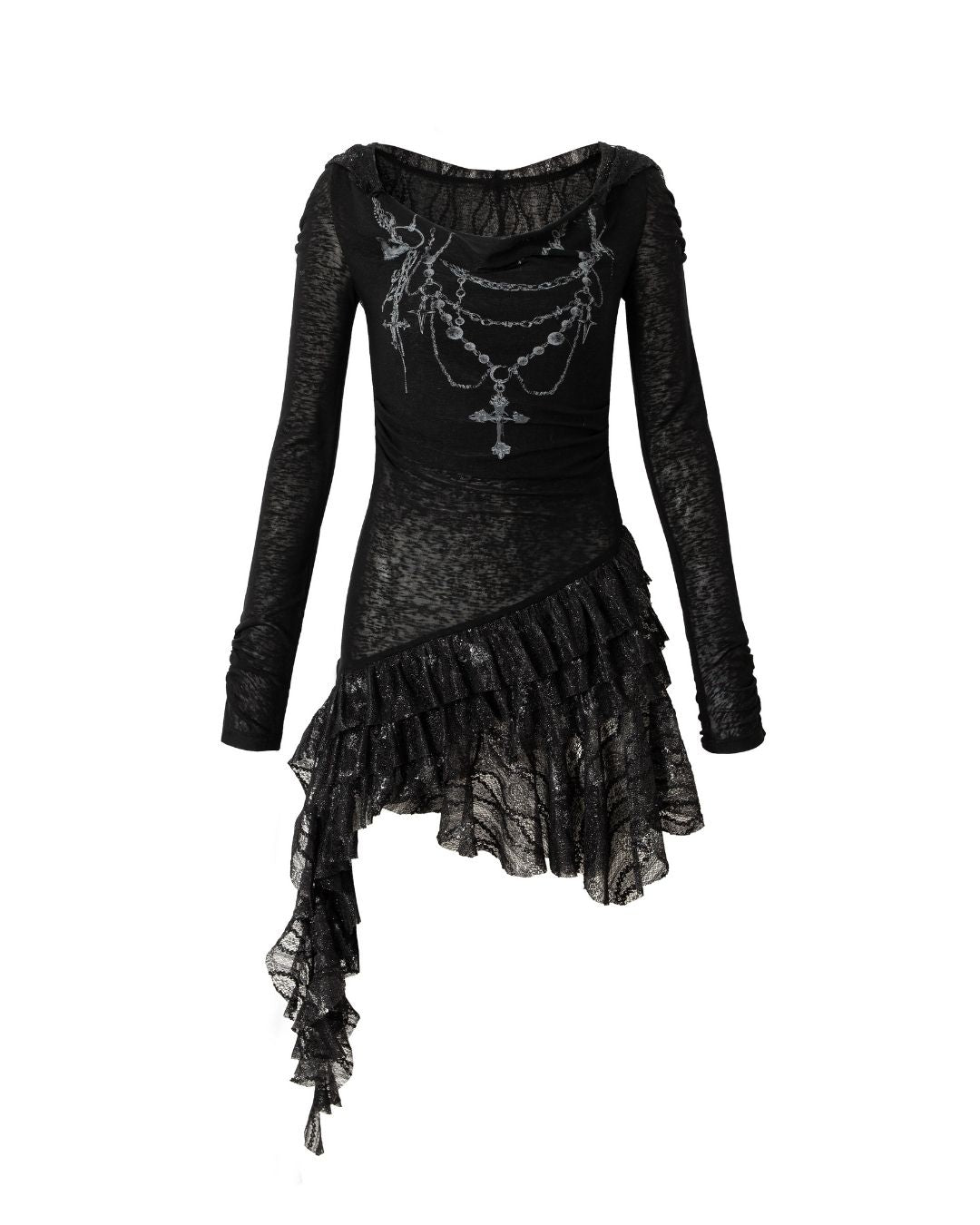 Necklace Print Lace Hooded Dress　DR037