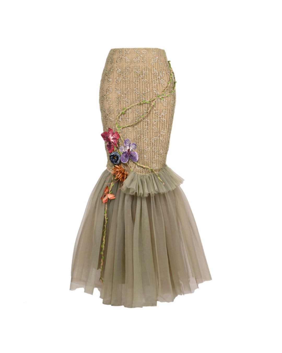 Flower Decoration Chiffon Mermaid Skirt　BT025