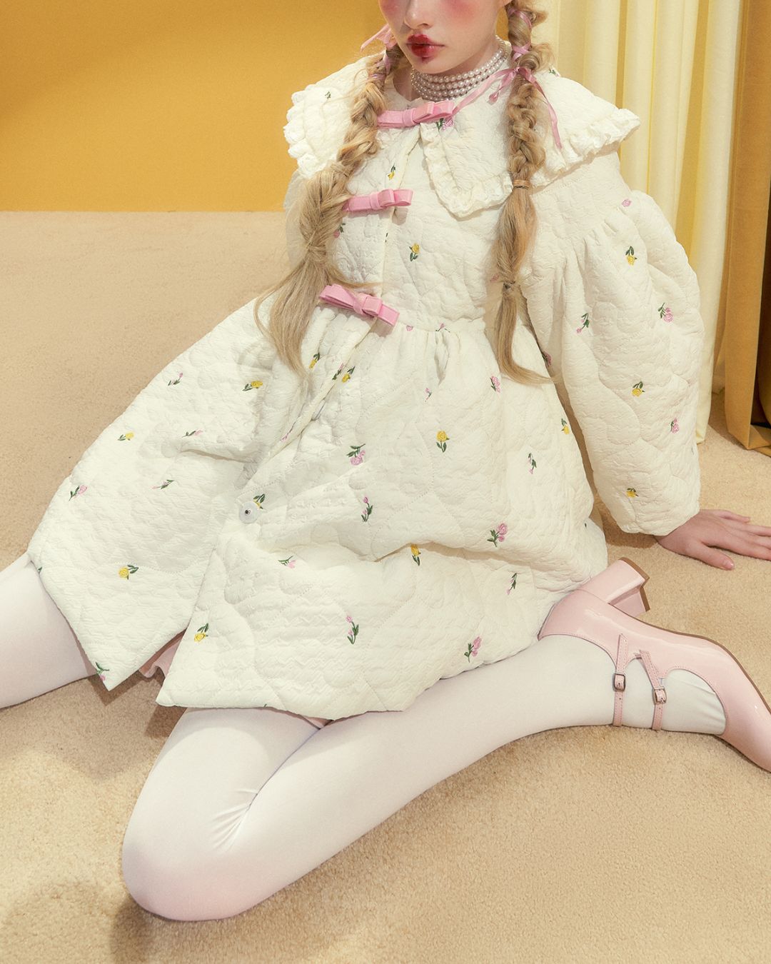 Lovely Frill Collar Cotton Quilted Coat　OT003