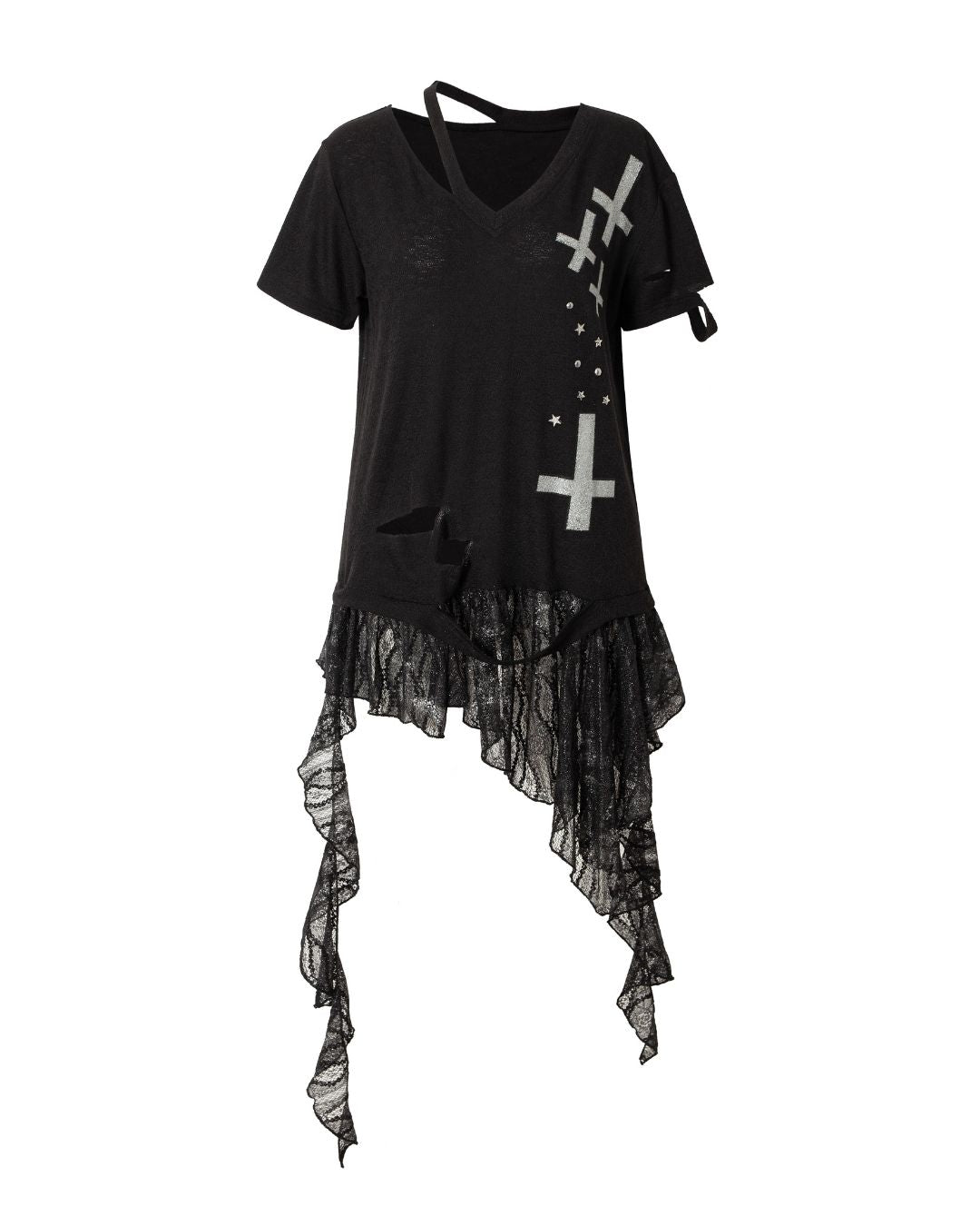 Cut-out Cross Stud Design T-shirt　TP040