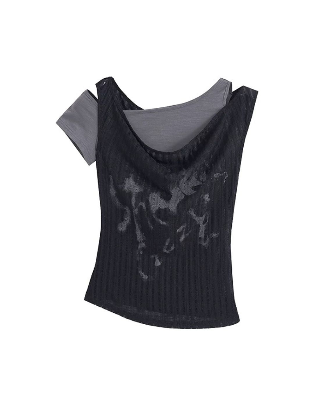 Off-the-shoulder Printed Layered Top　TP049