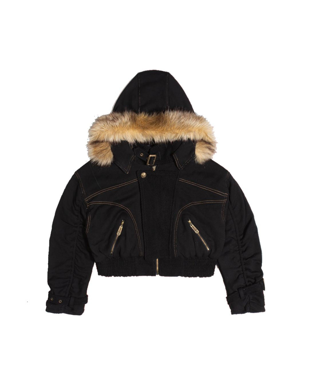 Cropped Fur Hooded Jacket　OT004