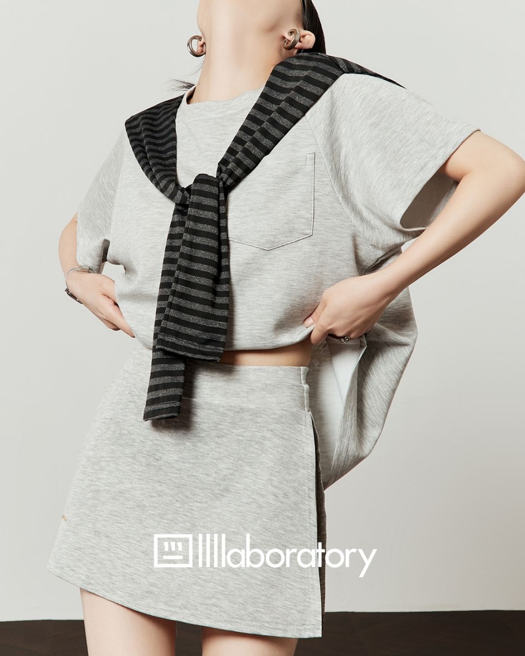 Loose T-shirt & Shorts & Border Shawl Set　TP073