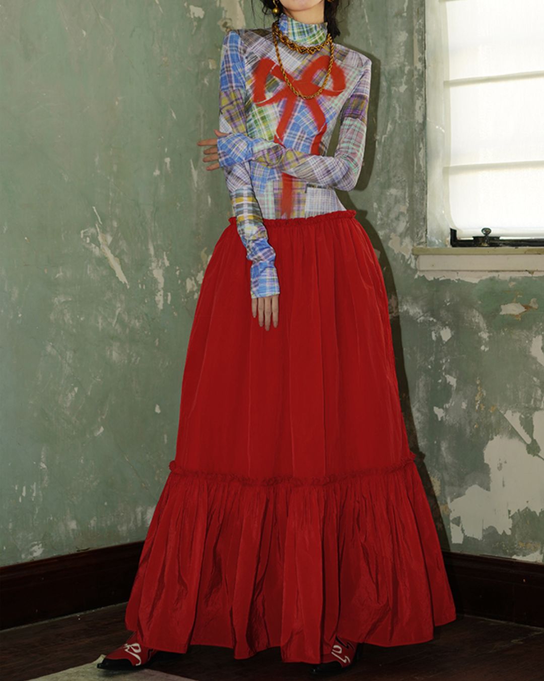 Printed Tiered Long Dress　DR019
