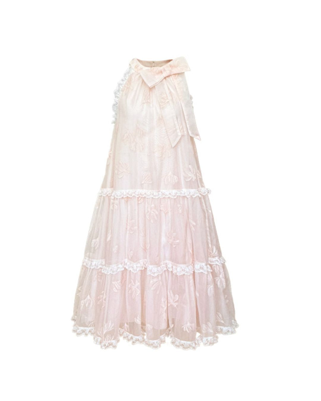 Halter Neck Floral Tiered Lace Long Dress　DR025