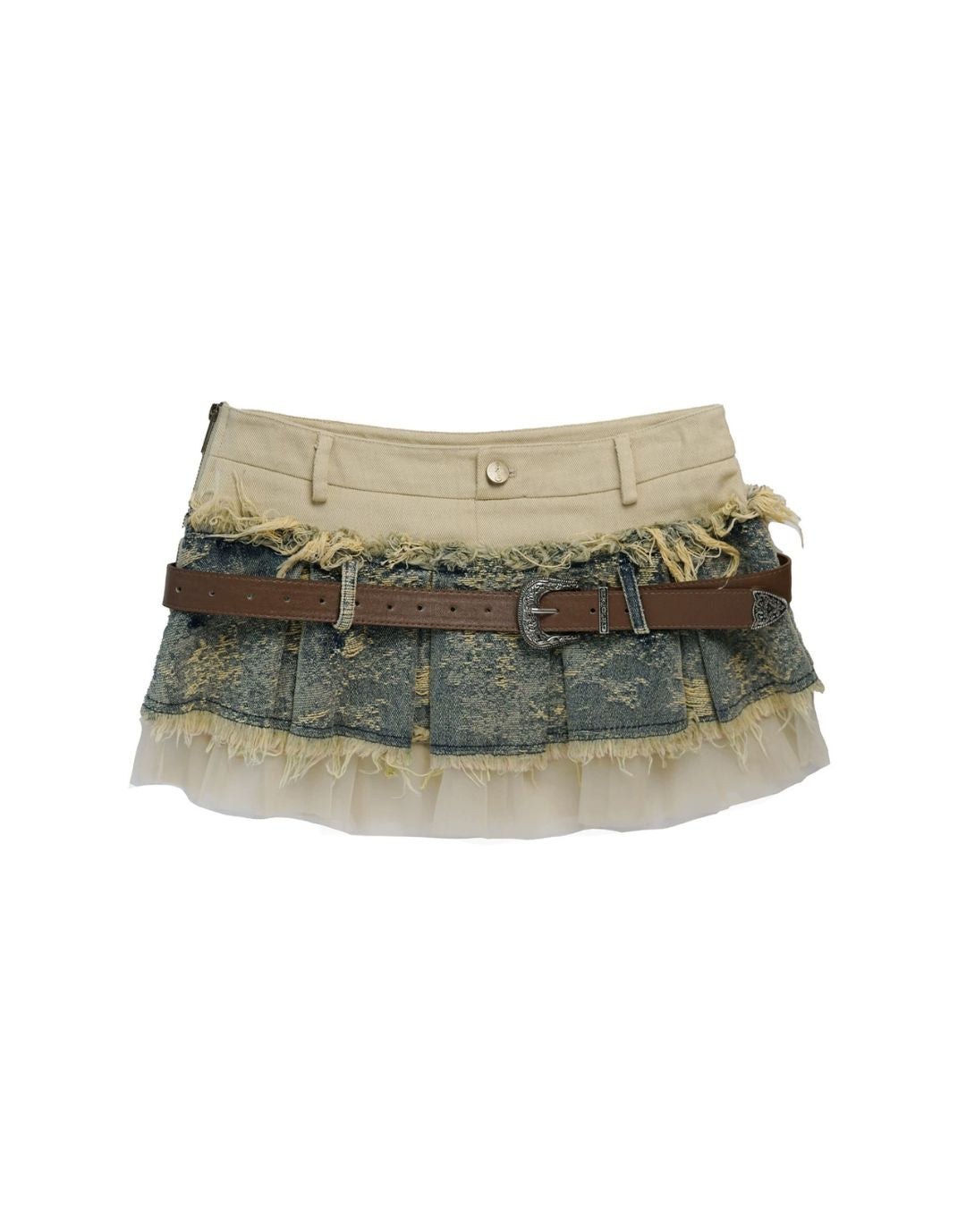 Contrast Pleated Denim Mini Skirt　BT032