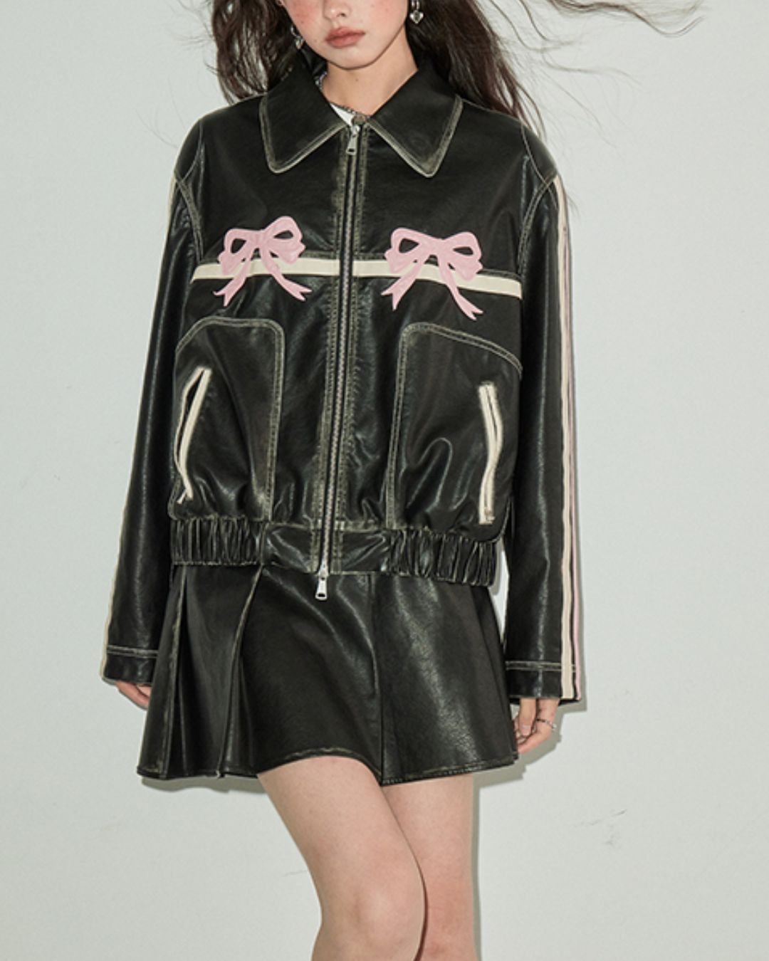 Bowknot Retro Color-Painted Leather Jacket　OT001