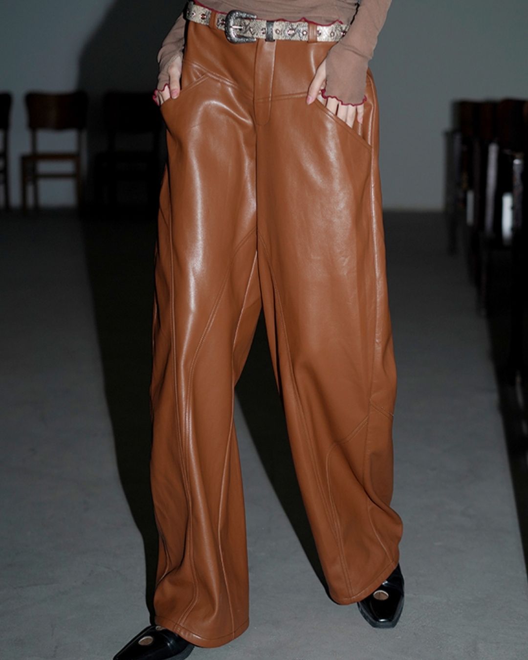 Wide Straight Leather Pants　BT020