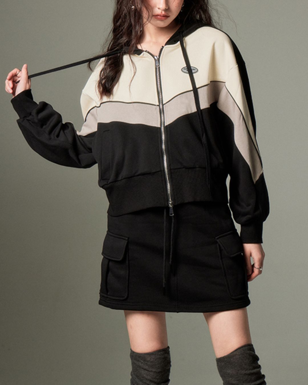 Color Block Full Zip Sporty Hoodie　TP002