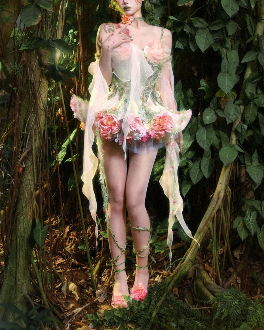 Petal Design Corset And Organza Mini Dress　DR031