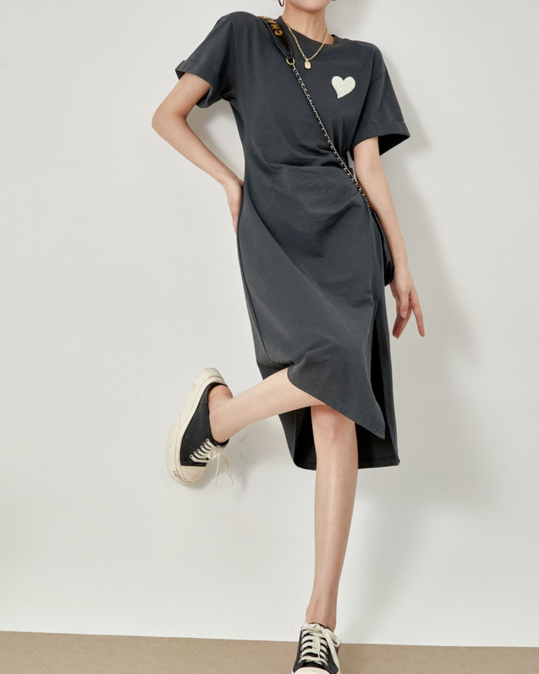 One-point Heart T-shirt Dress　DR043