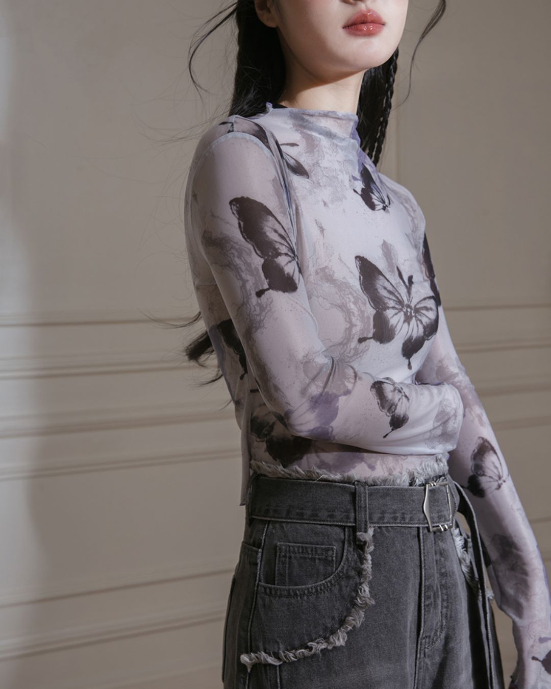 Butterfly Sheer Top & Vest & Pleated Skirt　TP024