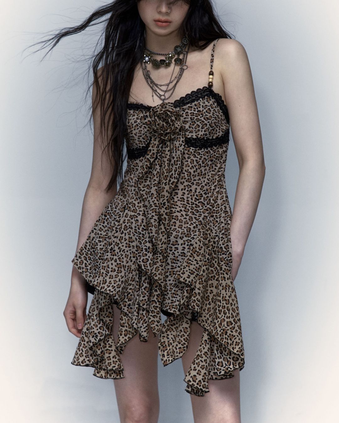 Floral Leopard Print Camisole Dress　DR002