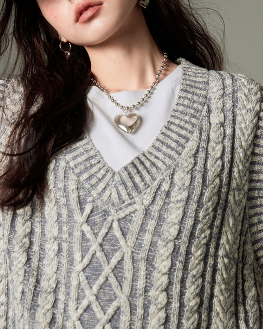 V-neck Cable Knit Vest　TP004