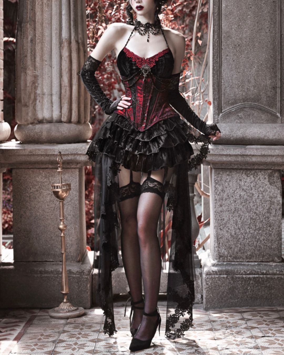 Gothic Velvet Corset ＆ Decoration Camisole & Lace Velvet Skirt　DR009