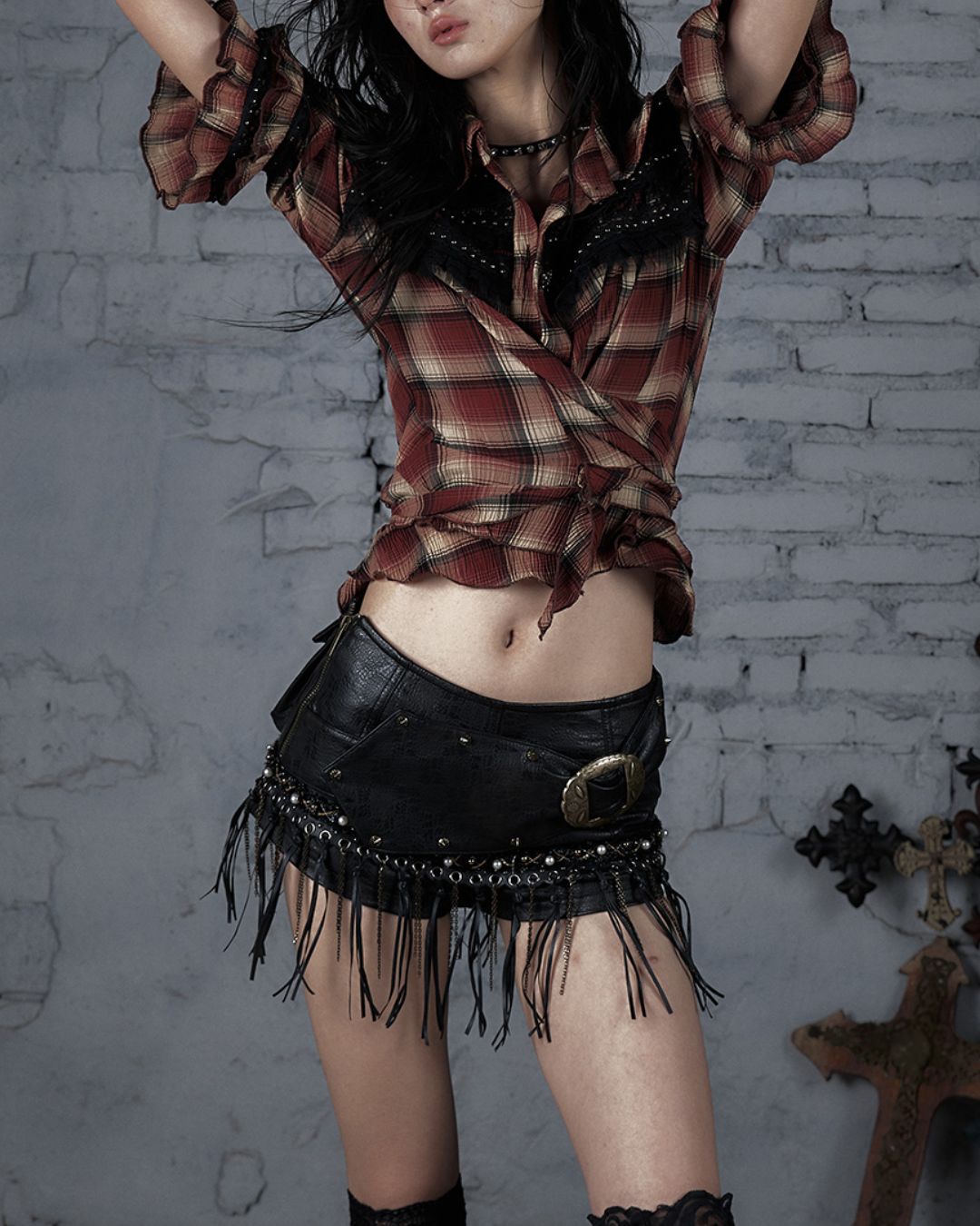 Leather Metal Fringe Hot Pants　BT030