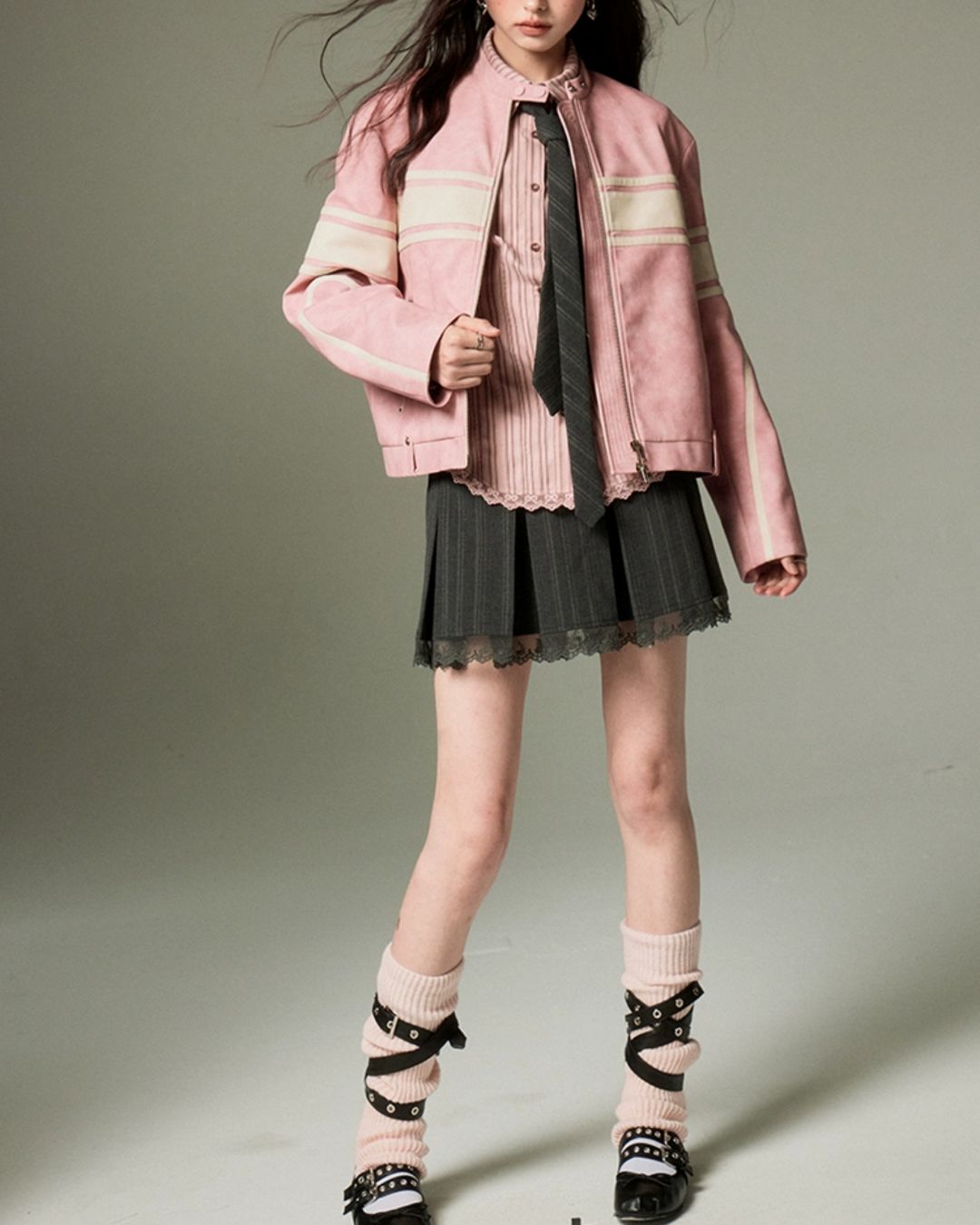 Pink Leather Riders Jacket　OT002