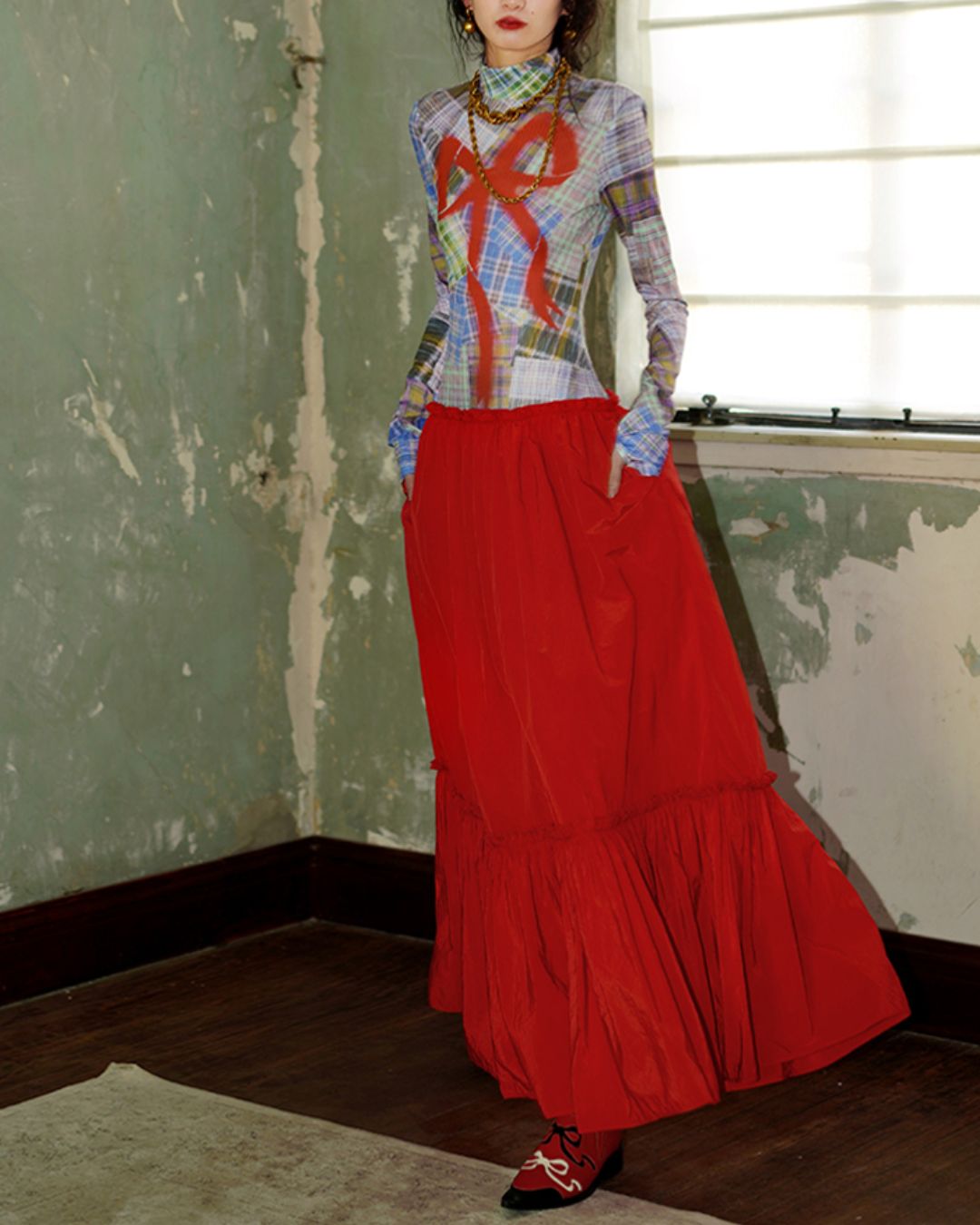 Printed Tiered Long Dress　DR019