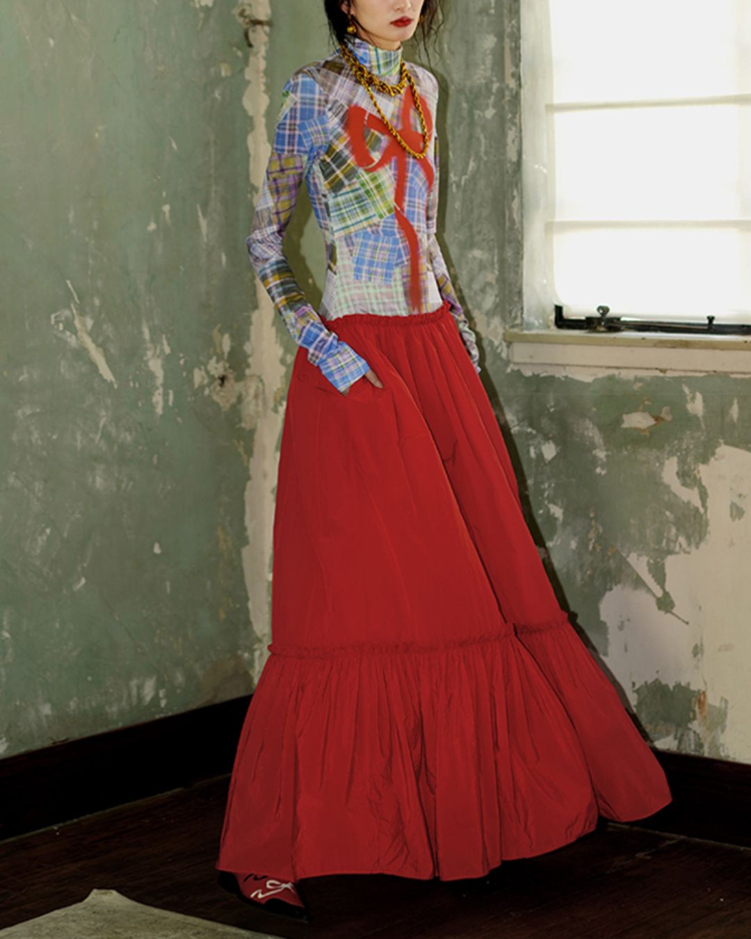 Printed Tiered Long Dress　DR019