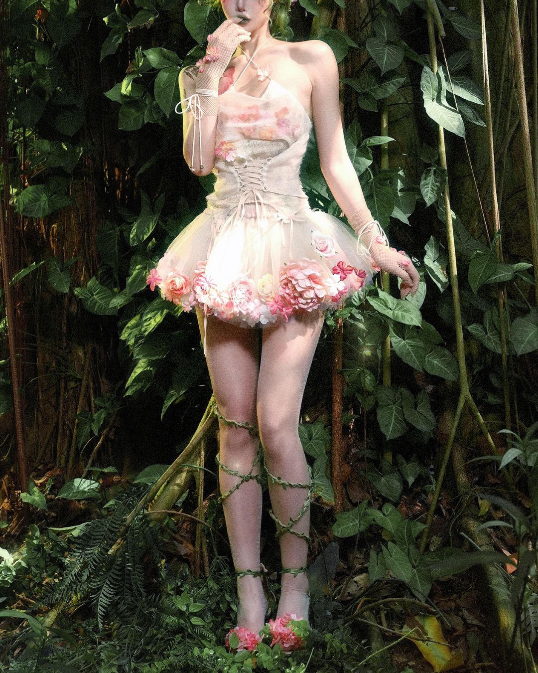 Flower Chiffon Cross Strap Top　TP035