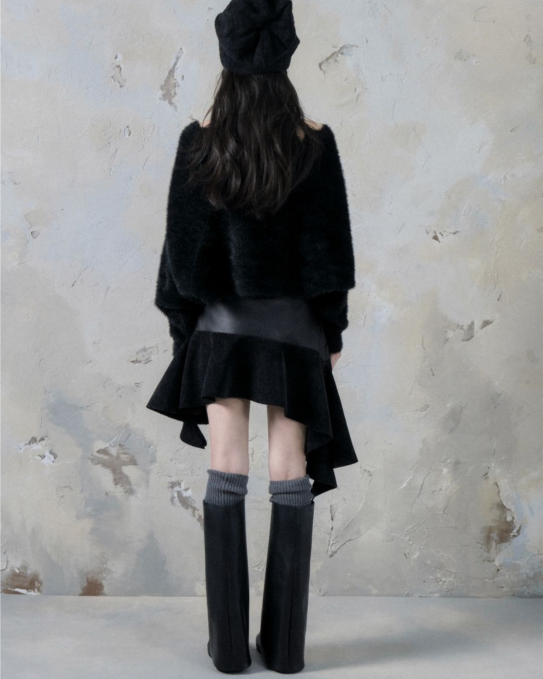 Leather And Suede Metallic Belt Asymmetric Skirt　BT019