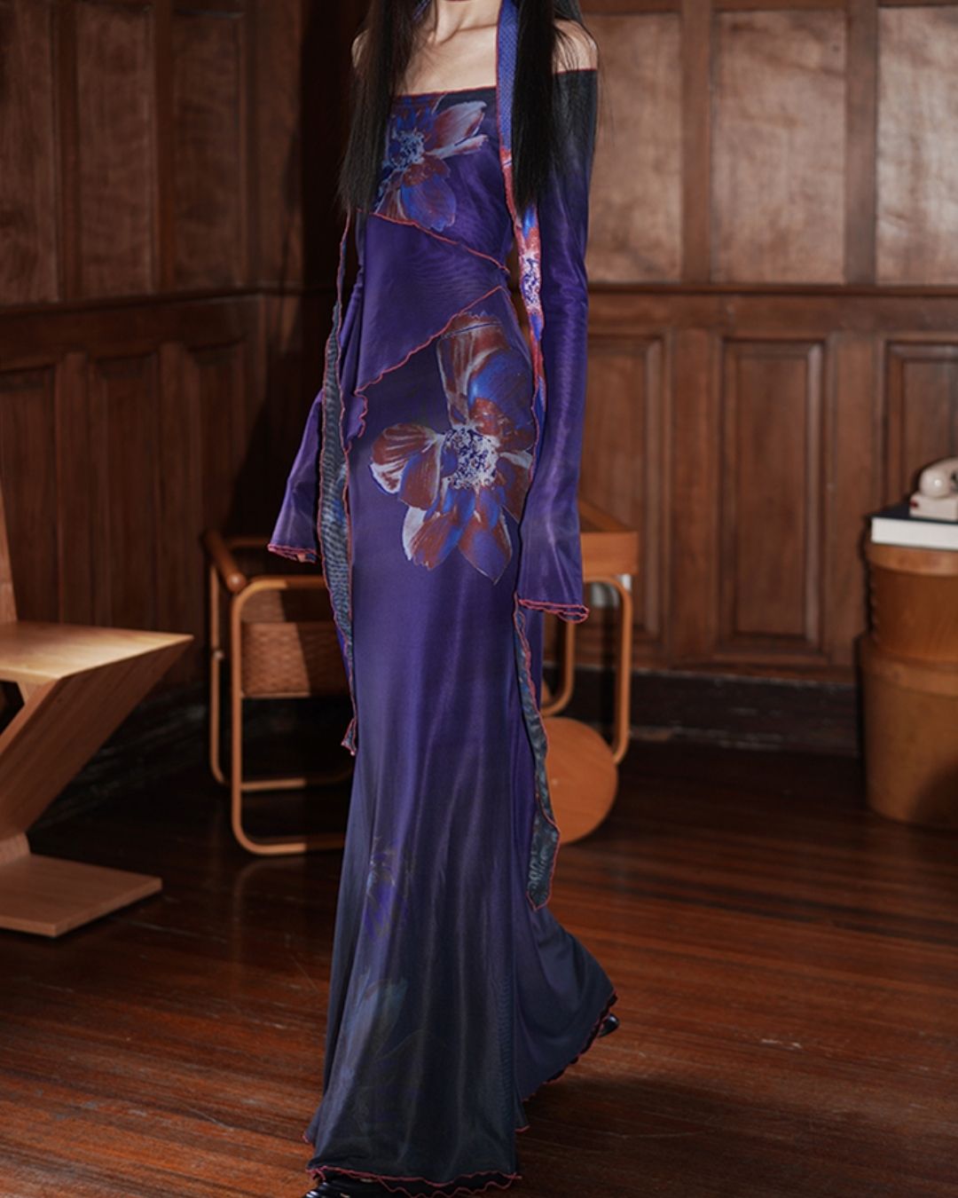 Flower Printed 2-way Long Dress　DR016