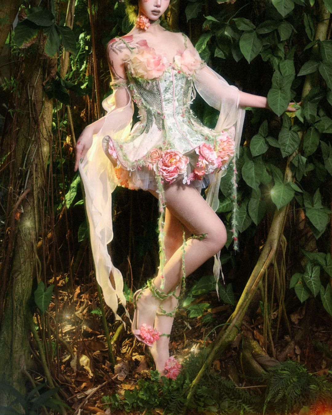 Petal Design Corset And Organza Mini Dress　DR031
