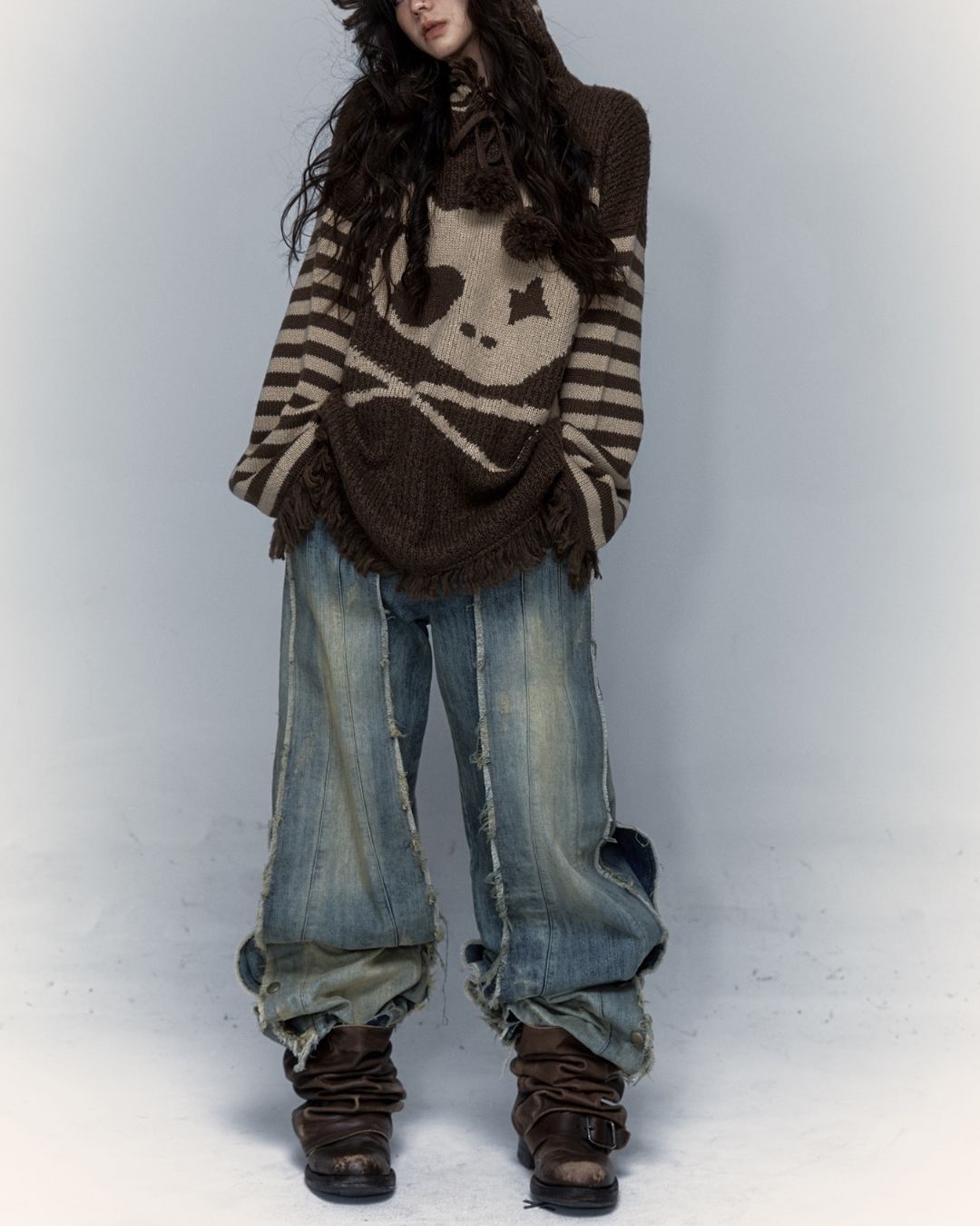 Skull Rabbit Hooded Knit　TP010